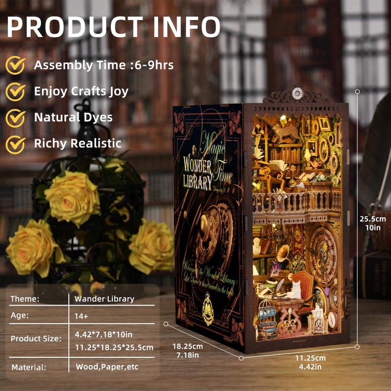 ETKVR Book Nook Kit  Book Nook Kits for Adults DIY Booknook Model Build  DIY 3D Wooden Puzzle Bookend Booknook Bookshelf Insert Miniature Dollhouse Kit for Home Decoration - Image 5